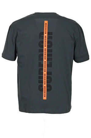 Erkek Oversize Tişört Antrasit Sırt Baskılı Bisiklet Yaka %100 Pamuk Slim Fit Baskılı T-shirt NCS JEANS 1190