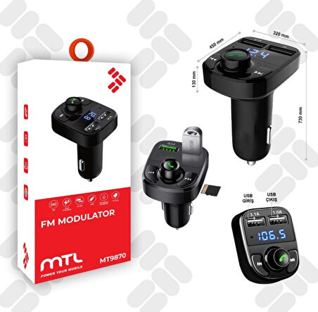 BLUETOOTH FM MODÜLATÖR TRANSMİTTER MT9870