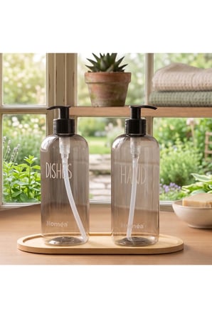 Homea Homéa Bambu Sunum Altlıklı 2'li Füme Renk Hands Dishes Sabunluk Seti