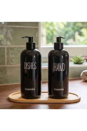 Homea Homéa Bambu Sunum Altlıklı 2'li Siyah Renk Hands Dishes Sabunluk Seti