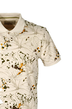 Erkek Polo Yaka Tişört Desenli Bej %100 Pamuk Slim Fit T-shirt NCS JEANS 1191