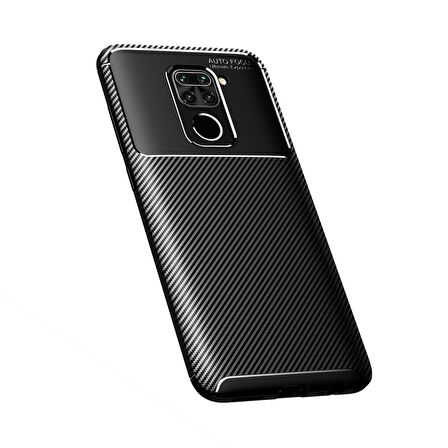 Smcase Xiaomi Redmi Note 9 Kılıf Negro Karbon Silikon  Tam Kapatan Ekran Koruyucu