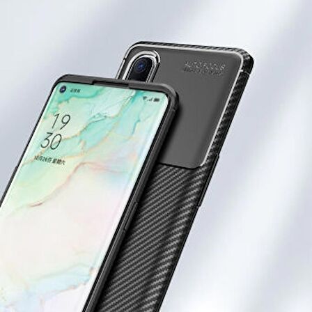 Smcase Oppo Reno3 Pro 5g Kılıf Negro Karbon Silikon  Tam Kapatan Ekran Koruyucu