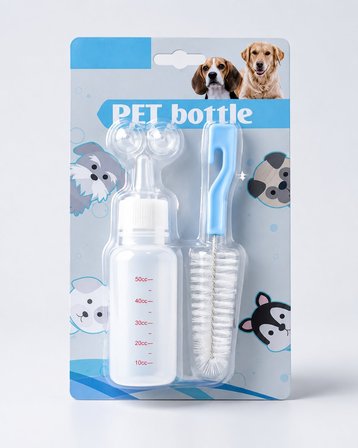 BakGelAl Yavru Kedi ve Köpek Besleme Biberonu Seti 50 ml | 2 Silikon Emzik + Temizleme Fırçası | Yen