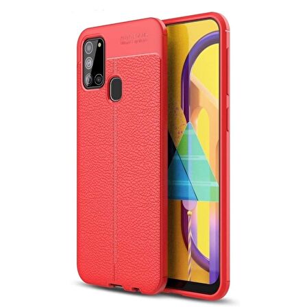 Smcase Samsung Galaxy A21S Kılıf Deri Dokulu Silikon  Nano Ekran Koruyucu