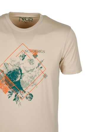 Erkek Tişört Bisiklet Yaka Bej %100 Pamuk Slim Fit Baskılı T-shirt NCS JEANS 1194