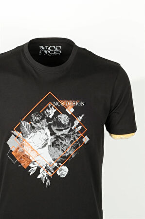 Erkek Tişört Bisiklet Yaka Siyah %100 Pamuk Slim Fit Baskılı T-shirt NCS JEANS 1194