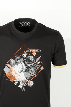 Erkek Tişört Bisiklet Yaka Siyah %100 Pamuk Slim Fit Baskılı T-shirt NCS JEANS 1194