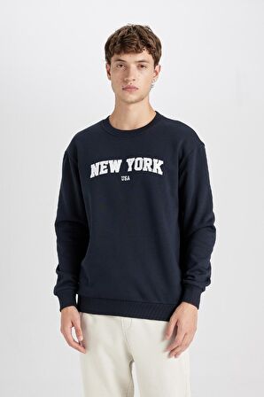 Relax Fit Bisiklet Yaka Baskılı Kalın Kumaş Sweatshirt