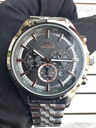 SLAZENGER 43MM ROSE İNDEKSLİ FONKSİYONLU ÇELİK ERKEK KOL SAATİ