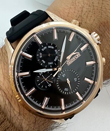 SLAZENGER ROSE GOLD SİYAH SLİKONLU FONKSİYONLU ERKEK KOL SAATİ
