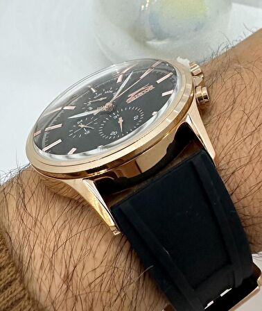 SLAZENGER ROSE GOLD SİYAH SLİKONLU FONKSİYONLU ERKEK KOL SAATİ