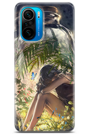 Xiaomi Poco F3 uyumlu Girls 27 Arka Kapak Kelebek ve Genç Kız