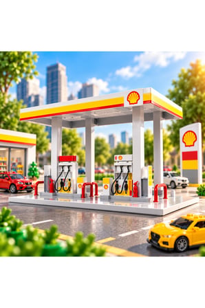  1:64 Benzin İstasyonu Diorama Oyun Seti – Model Araçlar İçin Detaylı Shell Akaryakıt İstasyonu