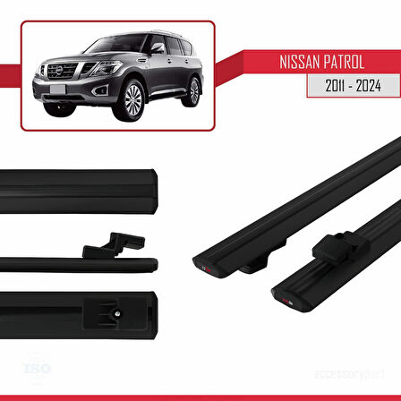 Nissan Patrol 6 (Y62) 2011-2024 Arası ile Uyumlu BASIC Model Ara Atkı Tavan Barı Siyah 2 Adet