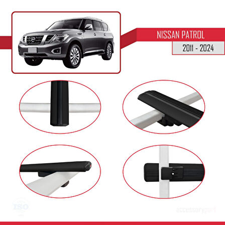 Nissan Patrol 6 (Y62) 2011-2024 Arası ile Uyumlu BASIC Model Ara Atkı Tavan Barı Siyah 2 Adet