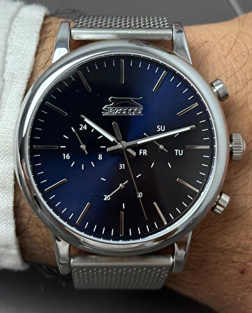 SLAZENGER HASIR ÇELİK KAYIŞLI LACİVERT KADRANLI FONKSİYONLU ERKEK KOL SAATİ