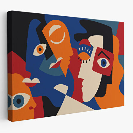 Harita Sepeti Picasso Tarzı Soyut İnsan Yüzleri Kanvas Duvar Tablosu-1195