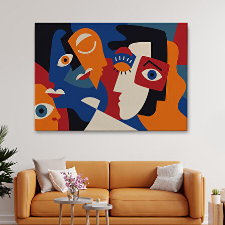 Harita Sepeti Picasso Tarzı Soyut İnsan Yüzleri Kanvas Duvar Tablosu-1195