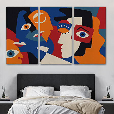 Harita Sepeti Picasso Tarzı Soyut İnsan Yüzleri Kanvas Duvar Tablosu-1195