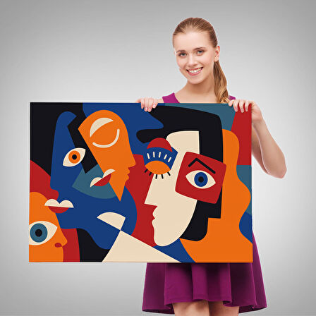 Harita Sepeti Picasso Tarzı Soyut İnsan Yüzleri Kanvas Duvar Tablosu-1195