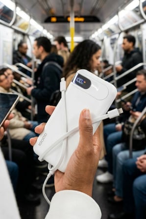 10.000 mAh Powerbank Dahili Lightning & Type-C Kablolu Dijital Göstergeli 22.5W Hızlı Şarj Taşınabilir Harici Batarya iPhone Android Uyumlu