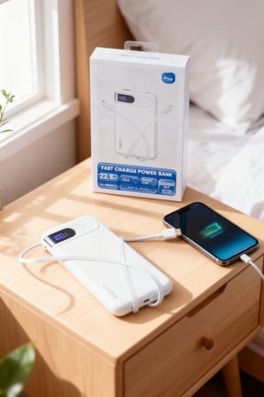 10.000 mAh Powerbank Dahili Lightning & Type-C Kablolu Dijital Göstergeli 22.5W Hızlı Şarj Taşınabilir Harici Batarya iPhone Android Uyumlu
