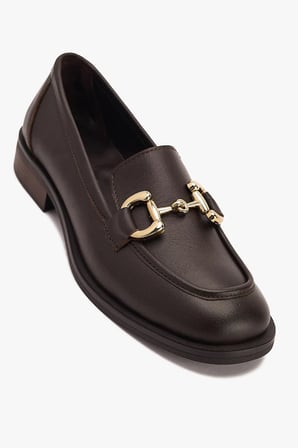 Kadın Metal Tokalı Klasik Loafer – Hakiki Deri Günlük Ayakkabı