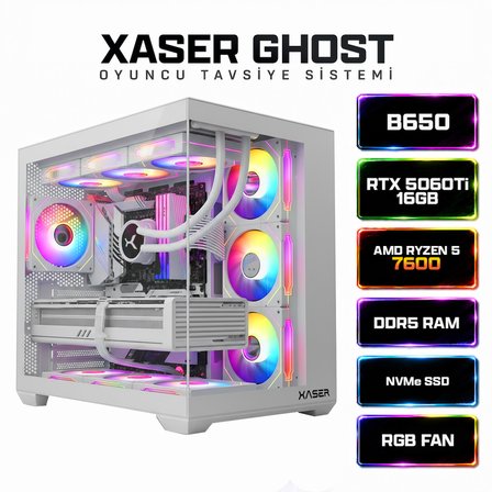 Xaser Ghost X220 Ryzen 5 7600 16GB Ram 512GB M.2 NVMe SSD 16GB RTX5060Ti Sıvı Soğutmalı Oyuncu Bilgisayarı