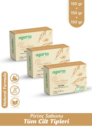 Agarta 3 Adet Doğal Cilt Beyazlatıcı Pirinç Sabunu 150 Gr