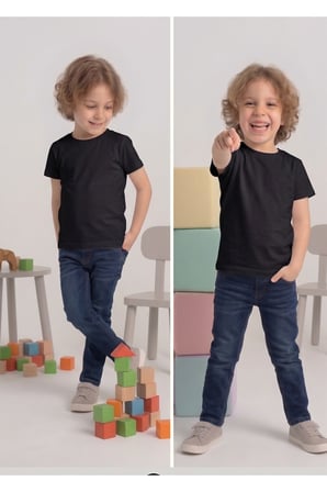 Çocuk T-shirt 2'li Paket Siyah Pamuklu Likralı Tişört