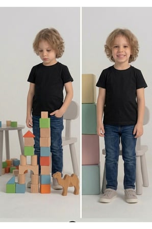 Çocuk T-shirt 2'li Paket Siyah Pamuklu Likralı Tişört