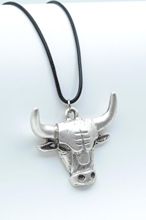 Boğa Kolye Deri İp Kolye Gümüş Kaplama Erkek Kadın Kolye