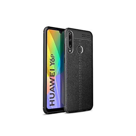 Smcase Huawei Y6P Kılıf Deri Dokulu Silikon  Nano Ekran Koruyucu