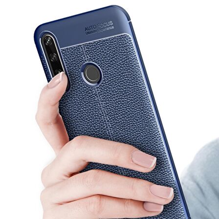 Smcase Huawei Y6P Kılıf Deri Dokulu Silikon  Nano Ekran Koruyucu