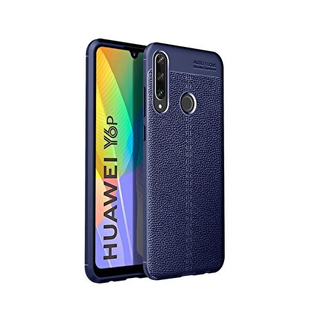 Smcase Huawei Y6P Kılıf Deri Dokulu Silikon  Nano Ekran Koruyucu