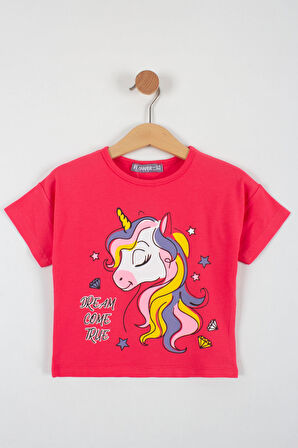 Unicorn Baskılı Kız Çocuk Etekli Yazlık Alt Üst Takım