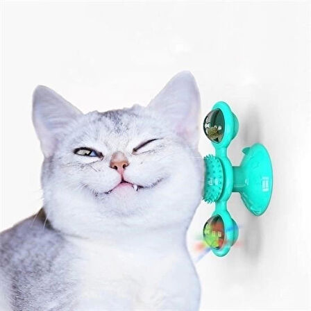 BUFFER® Pet Malzemeleri Vantuzlu Fırıldak Toplu Dönen Şeffaf Depo Tasarım İnteraktif Kedi Oyuncağı