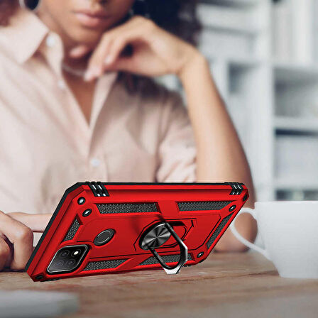 Gpack Oppo A15S Kılıf Vega Tank Standlı Yüzüklü Mıknatıslı