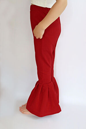 Kız Çocuk Siyah Ispanyol Paça Yüksek Bel Lastikli Tayt Pantolon