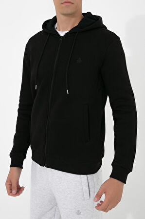 Adam Boxes Fermuarlı Kapüşonlu Sweatshirt N-Halicarna - Siyah