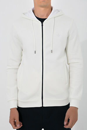 Adam Boxes Fermuarlı Kapüşonlu Sweatshirt N-Halicarna - Ekru