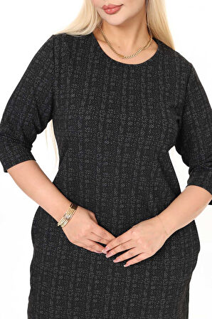 Çift Cepli Desenli Esnek Kışlık Büyük Beden Midi Elbise 11D-2718