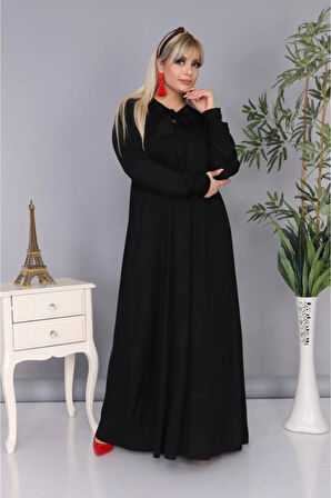 Kadın Büyük Beden Kravatlı Siyah Uzun Elbise