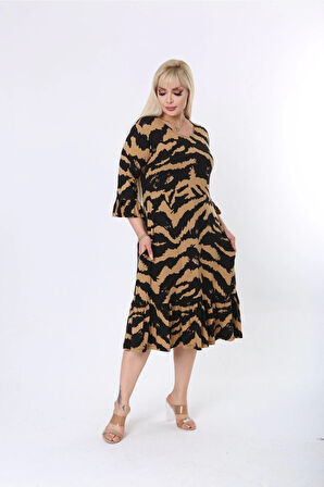 Büyük Beden Alt Fırfırlı Likralı Viskon Elbise