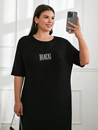 Kadın Büyük Beden Kısa Kollu Baskılı Cepli Viskon Elbise