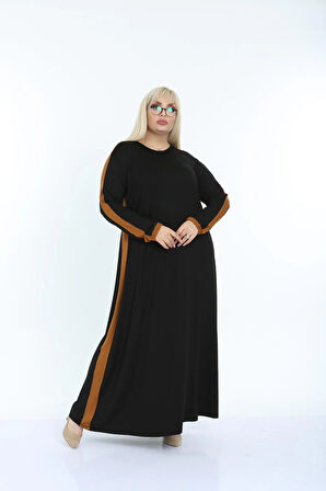 Kadın Kiremit Büyük Beden Şerit Detaylı Elbise