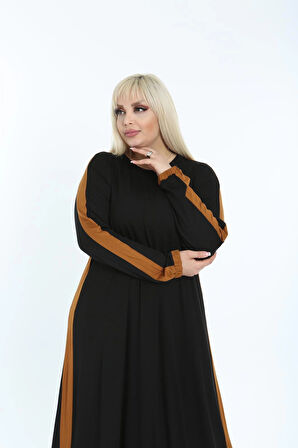 Kadın Kiremit Büyük Beden Şerit Detaylı Elbise