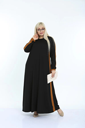 Kadın Kiremit Büyük Beden Şerit Detaylı Elbise