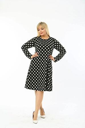 Kadın Büyük Beden Uzun Kollu Desenli Midi Elbise